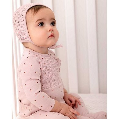2 Piece Baby Girls "Sweet Cherry" 100% Cotton Smocked Footie Set
