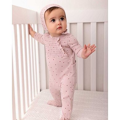 2 Piece Baby Girls "Sweet Cherry" 100% Cotton Smocked Footie Set