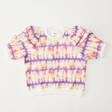 Puff Sleeve Crew Neck Sweatshirt in Sunset Tie Dye