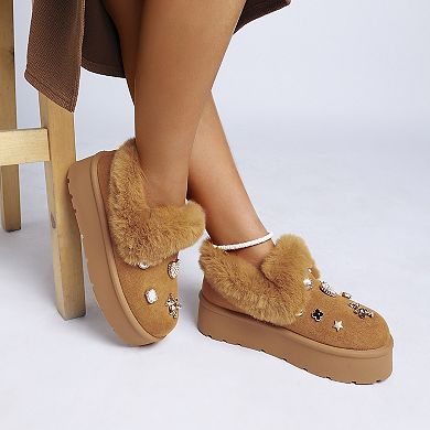 London Rag Zeta Women's Charm Detail Slip-On Winter Boots