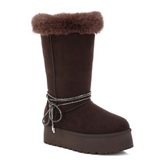 London Rag Olonya Women's Faux Fur Collar Anti-Skid Winter Boots