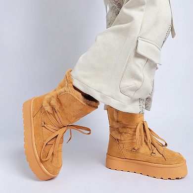 London Rag Noaya Women's Faux Fur Chunky Winter Boots