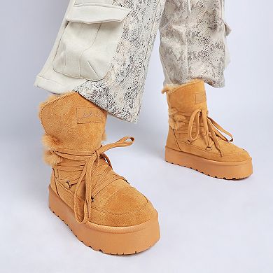 London Rag Noaya Women's Faux Fur Chunky Winter Boots