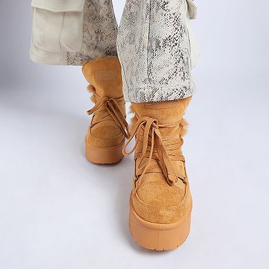 London Rag Noaya Women's Faux Fur Chunky Winter Boots