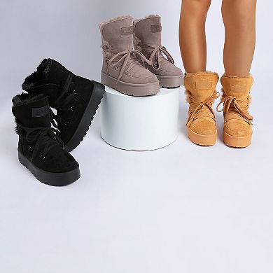 London Rag Noaya Women's Faux Fur Chunky Winter Boots