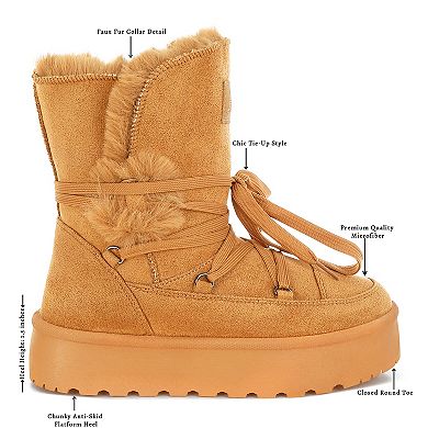 London Rag Noaya Women's Faux Fur Chunky Winter Boots