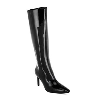 London Rag Warley Women's Patent Faux Leather Knee-High Heeled Boots