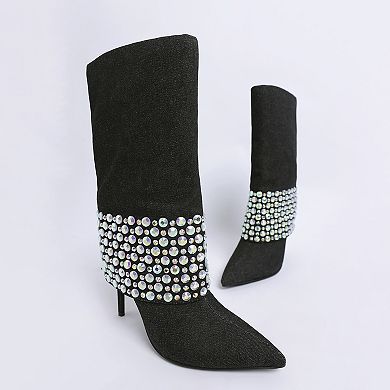 London Rag Basso Women's Diamante Studded Stiletto Boots