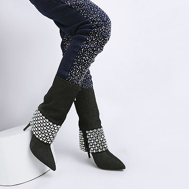 London Rag Basso Women's Diamante Studded Stiletto Boots