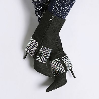 London Rag Basso Women's Diamante Studded Stiletto Boots