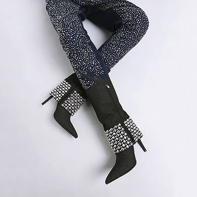 London Rag Basso Women's Diamante Studded Stiletto Boots