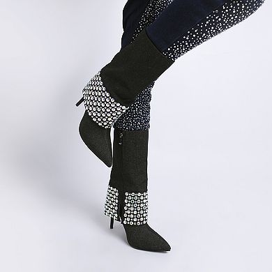 London Rag Basso Women's Diamante Studded Stiletto Boots