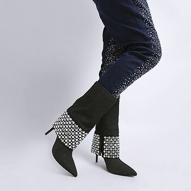 London Rag Basso Women's Diamante Studded Stiletto Boots