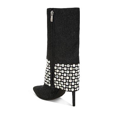 London Rag Basso Women's Diamante Studded Stiletto Boots