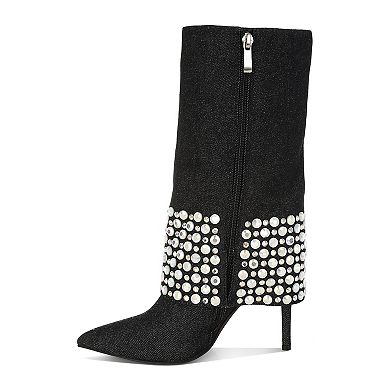 London Rag Basso Women's Diamante Studded Stiletto Boots