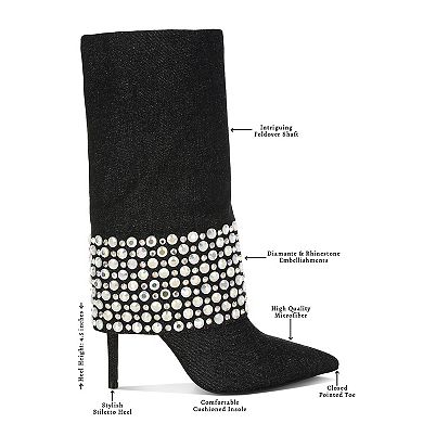 London Rag Basso Women's Diamante Studded Stiletto Boots