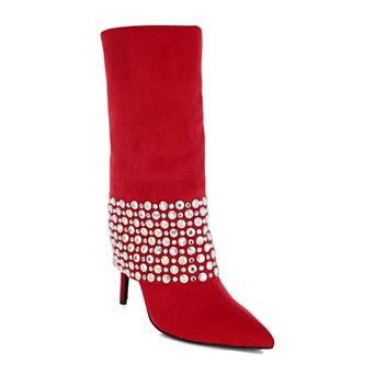 London Rag Basso Women's Diamante Studded Stiletto Boots