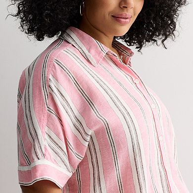 Plus Size Sonoma Goods For Life® Striped Linen Camp Shirt