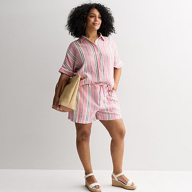 Plus Size Sonoma Goods For Life® Striped Linen Camp Shirt