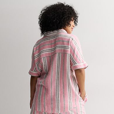 Plus Size Sonoma Goods For Life® Striped Linen Camp Shirt