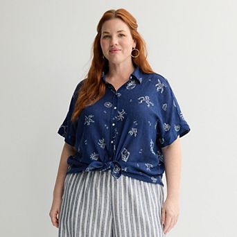 Plus Size Sonoma Goods For Life® Striped Linen Camp Shirt