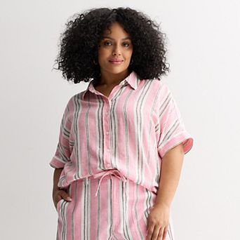 Plus Size Sonoma Goods For Life® Striped Linen Camp Shirt