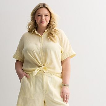 Plus Size Sonoma Goods For Life® Striped Linen Camp Shirt