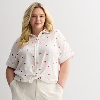 Plus Size Sonoma Goods For Life® Striped Linen Camp Shirt