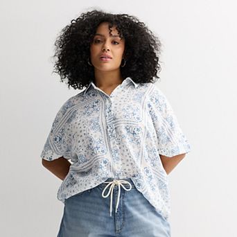 Plus Size Sonoma Goods For Life® Striped Linen Camp Shirt
