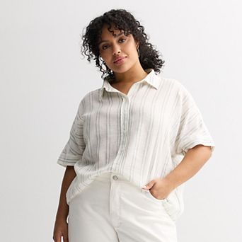 Plus Size Sonoma Goods For Life® Striped Linen Camp Shirt