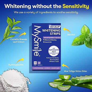 MySmile Teeth Whitening Strips, Non-Sensetive, Natural Ingredients, Enamel-Safe, Non-Slip (14 Sets)