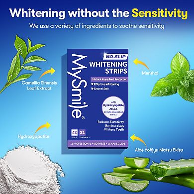 MySmile Teeth Whitening Strips, Non-Sensetive, Natural Ingredients, Enamel-Safe, Non-Slip (21 Sets)