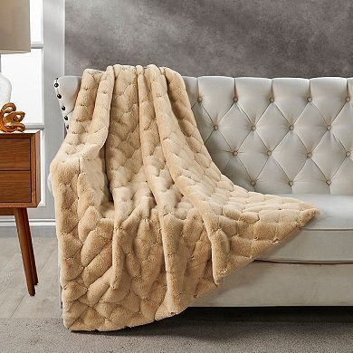 Home Soft Things Jacquard Rabbit Faux Fur Throw Blanket