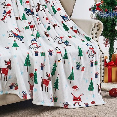 Home Soft Things Holiday Printed Plush Faux Fur Throw Blanket