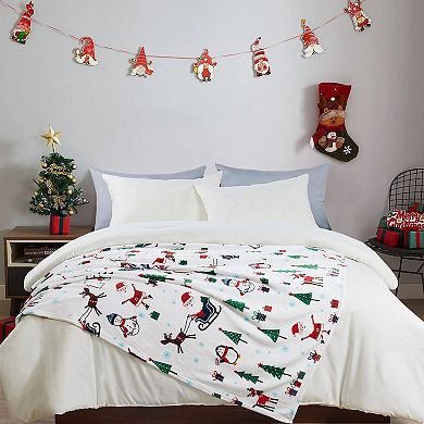 Home Soft Things Holiday Printed Plush Faux Fur Throw Blanket