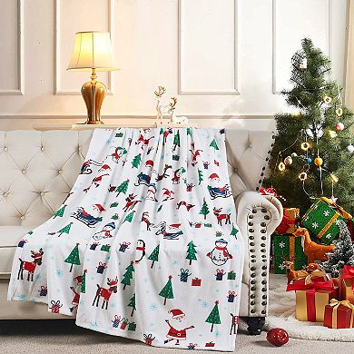 Home Soft Things Holiday Printed Plush Faux Fur Throw Blanket
