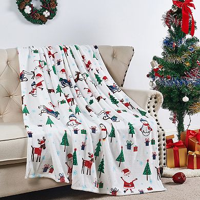 Home Soft Things Holiday Printed Plush Faux Fur Throw Blanket