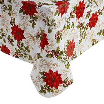 Elrene Home Fashions Poinsettia Grace Vinyl Square Tablecloth