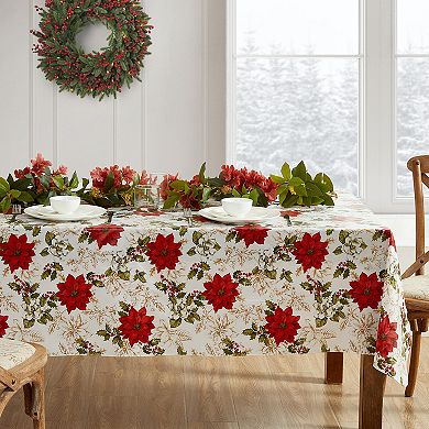 Elrene Home Fashions Poinsettia Grace Vinyl Square Tablecloth