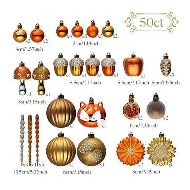 Woodland Fall Christmas Tree Ornaments Set, 50-Piece Autumn Harvest Ornaments