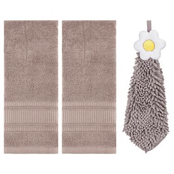 3 pc Waffle Cotton Hand Towels and Chenille Hanging Bathroom Hand Towels with Loop 6"x15"&13"x29"