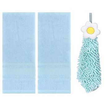 3 pc Waffle Cotton Hand Towels and Chenille Hanging Bathroom Hand Towels with Loop 6"x15"&13"x29"