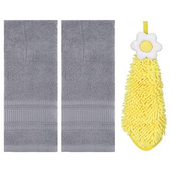 3 pc Waffle Cotton Hand Towels and Chenille Hanging Bathroom Hand Towels with Loop 6"x15"&13"x29"