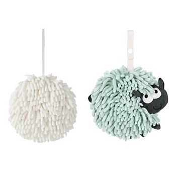 2 pc Soft Absorbent Ball Hand Towel Set, Fuzzy Towels with Wall Hook for Bathroom 7"x7"&6"x6"