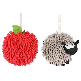 2 pc Soft Absorbent Ball Hand Towel Set, Fuzzy Towels with Wall Hook for Bathroom 7"x7"&6"x6"