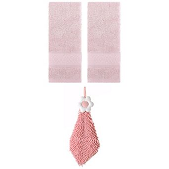 3 pc Solid Striped Hand Towels and Chenille Hanging Bathroom Hand Towels with Loop 6"x15"&14"x30"