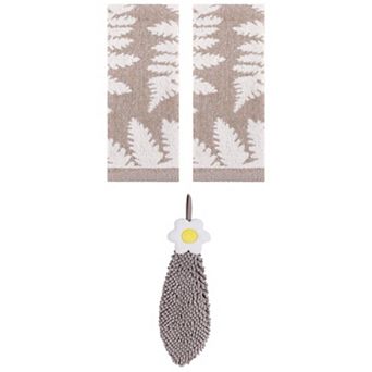3 pc Leaves Pattern Hand Towels and Chenille Hanging Bathroom Hand Towels with Loop 6"x15"&13"x29"