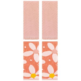 4 pc Floral and Geometric Patterns Pure Cotton Soft Absorbent Decorative Hand Towels 13"x29"