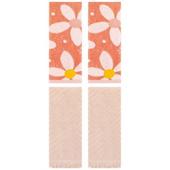 4 pc Floral and Geometric Patterns Pure Cotton Soft Absorbent Decorative Hand Towels 13"x29"