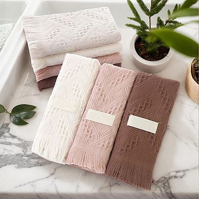 3Pcs Jacquard Pattern Hand Towels and Chenille Hanging Bathroom Hand Towels with Loop 6"x15"&13"x29"